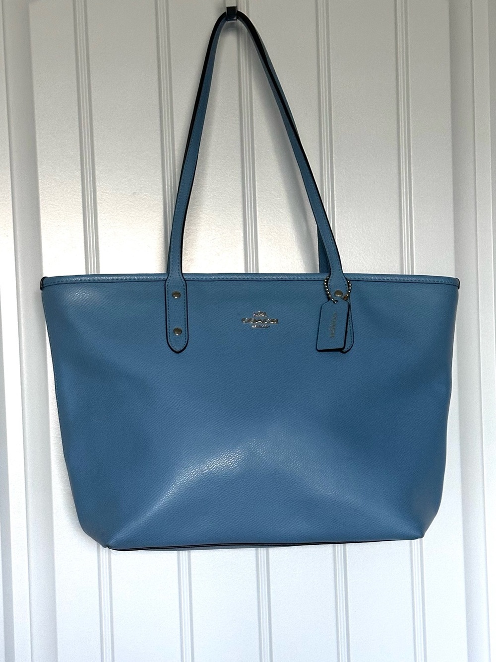 Coach City Tote Bag Blue Pebbled Leather Shoulder Handbag - Picture 6 of 9